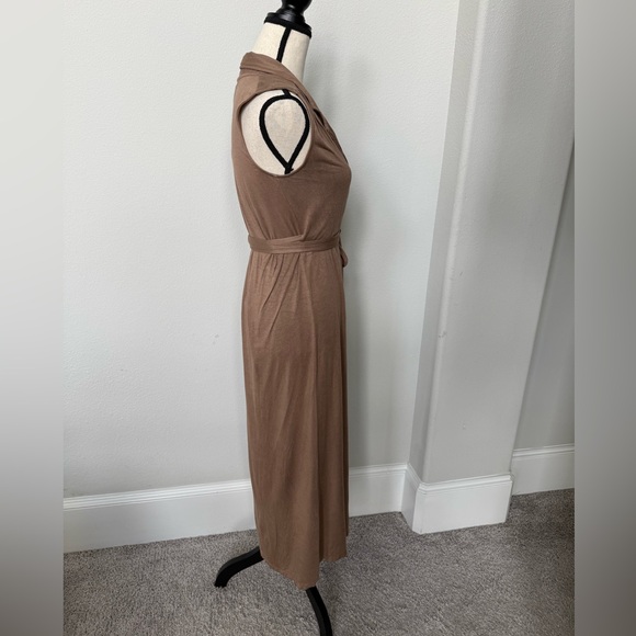 Anthropologie Porridge Sleeveless Taupe Wrap Dress - Picture 7 of 11
